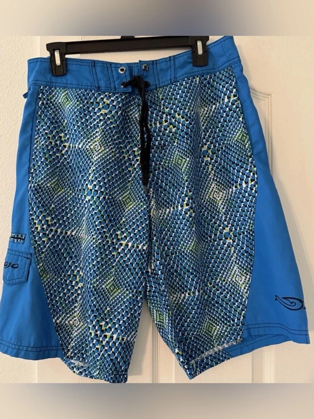 Mojo Sportswear Men’s 32 Board Shorts Blue Geometric Surf Swim Trunks
